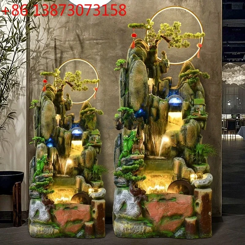 Large rockery flowing water fountain feng shui wheel fish pond decoration living room gift floor ornament