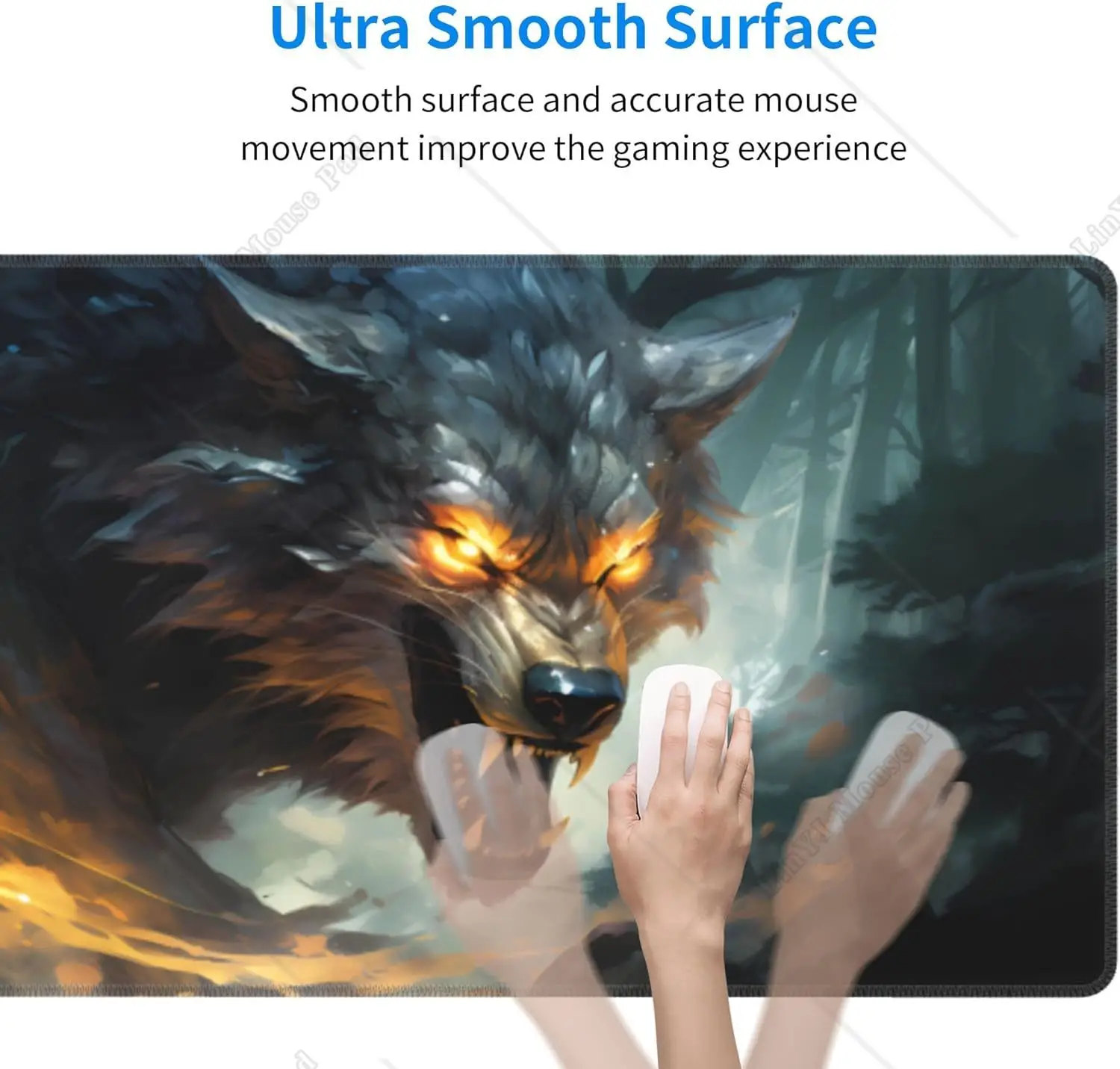 Grande Gaming Mouse Pad com Base de Borracha Antiderrapante, Lobo Legal Feroz, Protetor de Mesa Grande Preto Escuro para Home Office, 31,5x11,8 polegadas
