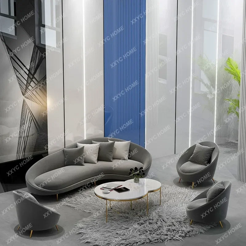 X-S curved wrought iron sofa coffee table combination clothing store beauty salon nail art casual lazy sofa HG