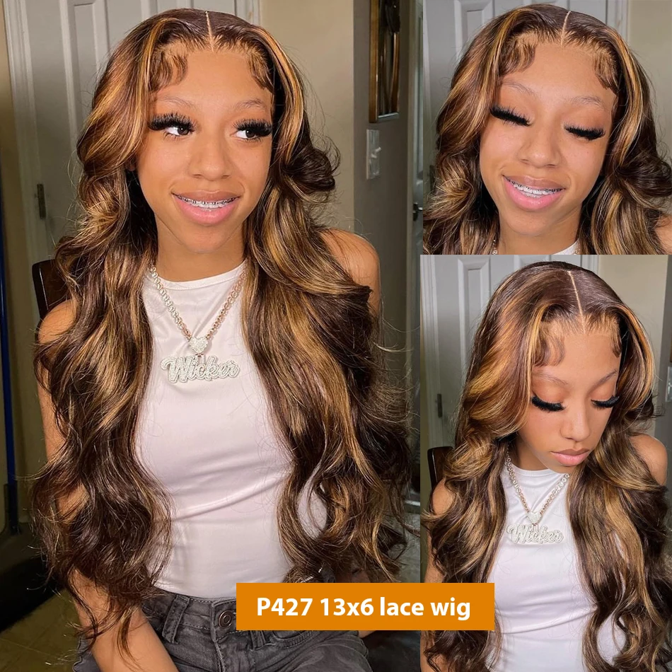

P4/27 Body Wave Highlight 13X6 Hd Lace Frontal Wig 13X4 1B30 Black Brown Blonde Ombre Colored Front Human Hair Wigs For Women