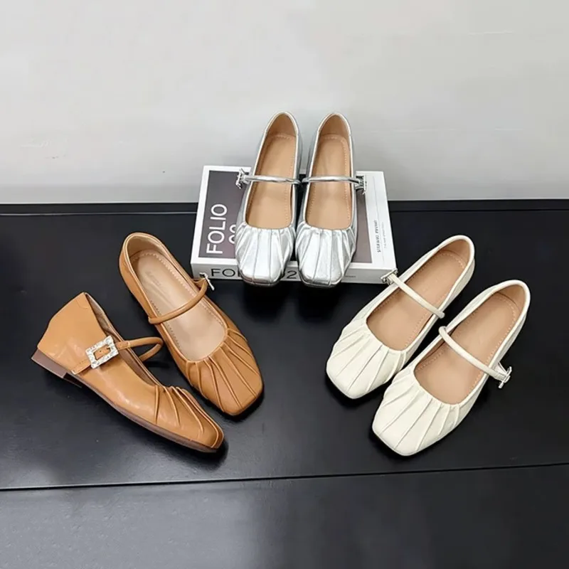 Zapatos Planos Mary Jane para Mujer, Estilo Verano, Plateados, Elegantes, para Ir al Trabajo, Sin Cordones, Mocasines Casuales a la Moda