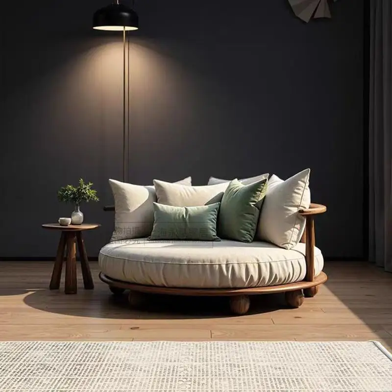 Solid wood creative round single designer small sofa
