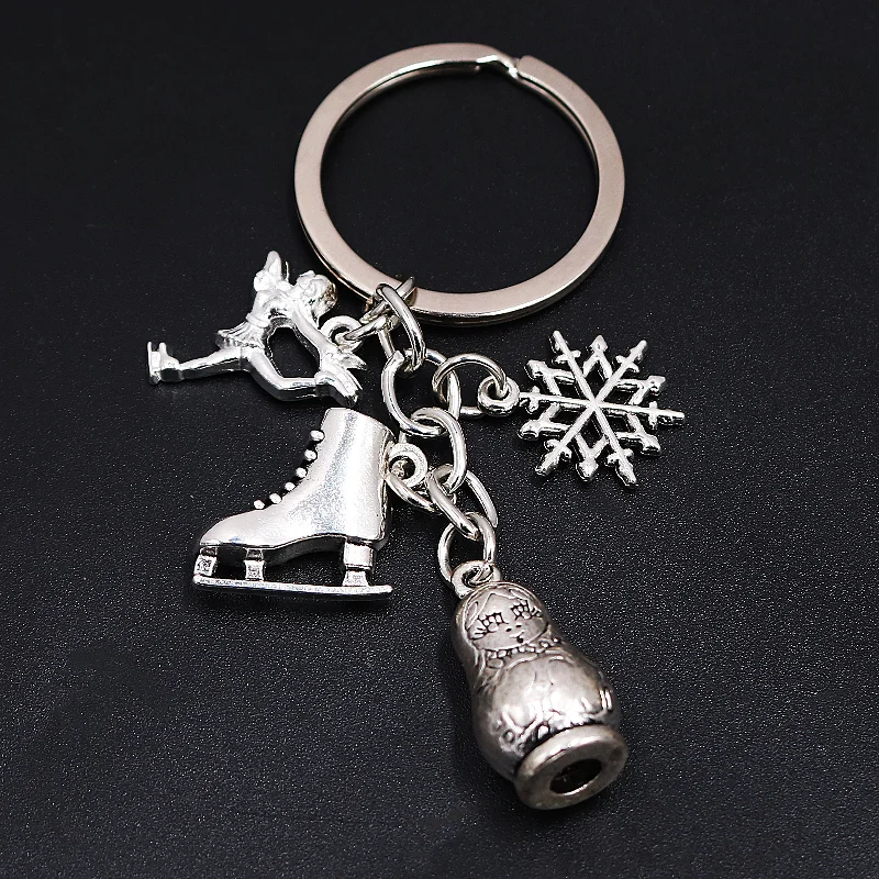 Girl Figure Skating Winter Sports Gifts Inspirational Metal Keyring DIY Charm Big/Litter Sister Skates Snowflake Keychain P72