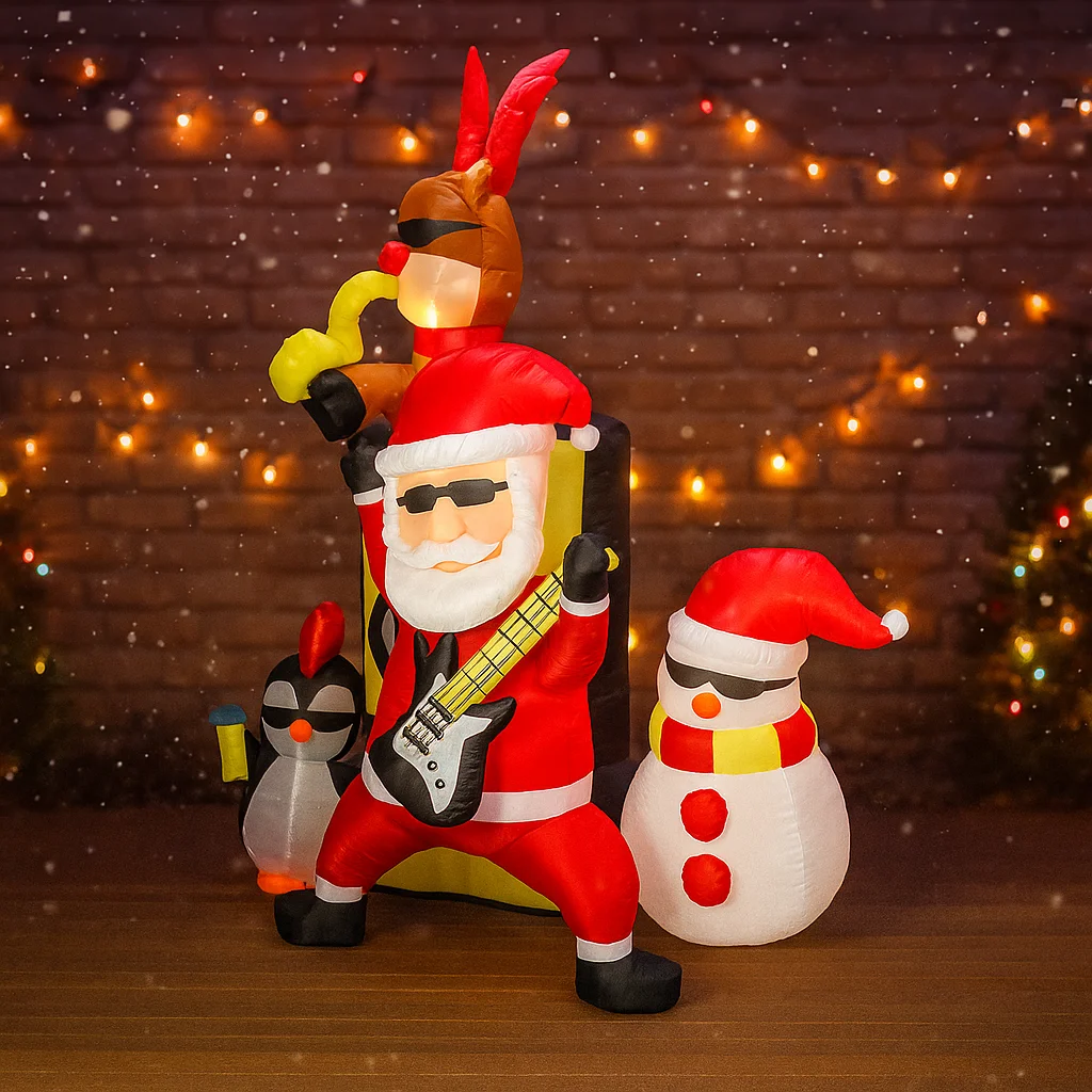 Decoración navideña de 6,8 pies, regalo festivo, juguete inflable para vacaciones de Navidad, banda de Papá Noel, Reno, muñeco de nieve, pingüino, decoración iluminada LED de Navidad