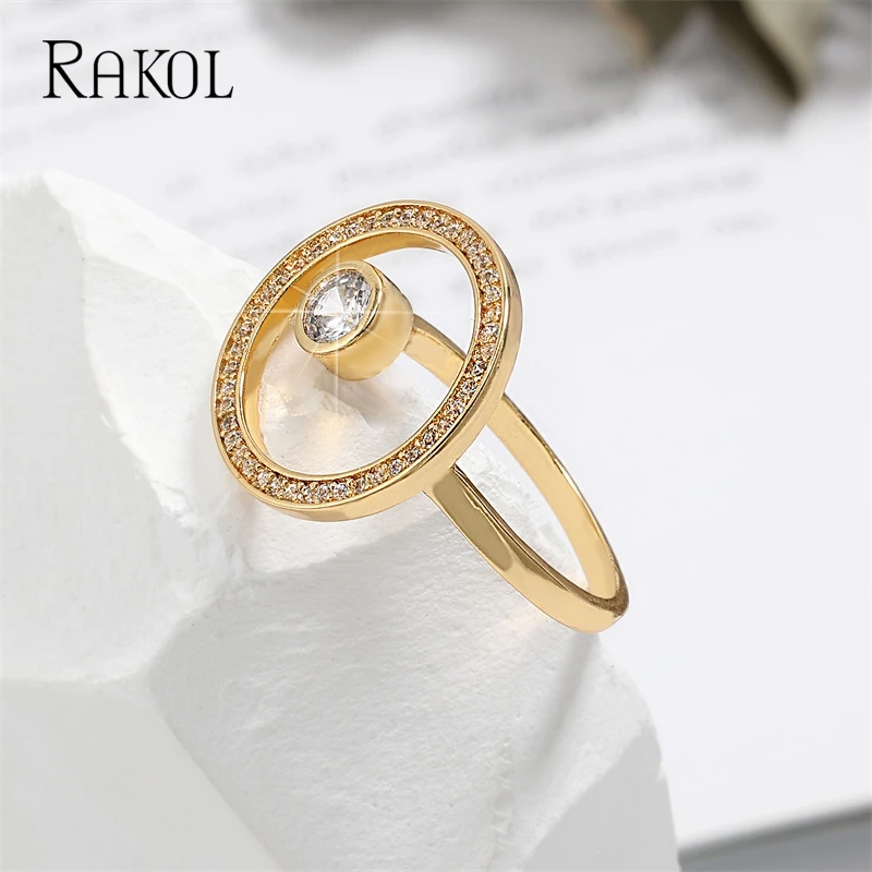 RAKOL Exaggerate Cutout Big Circle Zirconia Rings for Women INS Fashion Geometric Round Open Ring Evening Party Jewelry