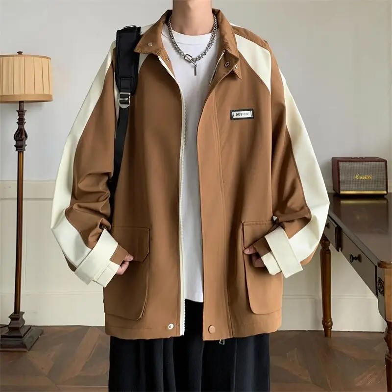 

Men's American Workwear Plus Size Casual Jacket Autumn Contrasting Color Assault Jacket Versatile Solid Color Loose Jacket