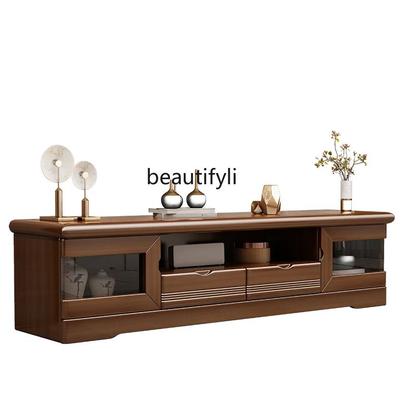 

Walnut Chinese Style Solid Wood TV Cabinet Living Room Film and Television Cabinet Storage Floor Cabinet