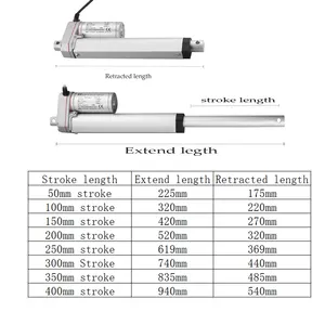 Bộ truyền động động cơ tuyến tính, khóa học truyền động tuyến tính, 1000N DC, 12V, 100kg, 1000N, 50mm, 100mm, 150mm, 200mm, 250mm, 300mm, 350mm, 14 mm/s 10 doanh số chính Scot 100kg - 5
