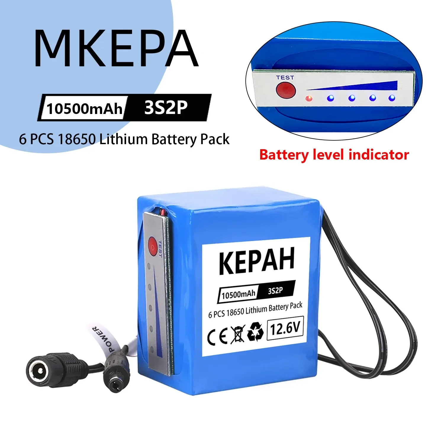 

12V professional lithium battery 12.6V 3s2p battery 10500mah indicator used for fish detector underwater fishing camera original