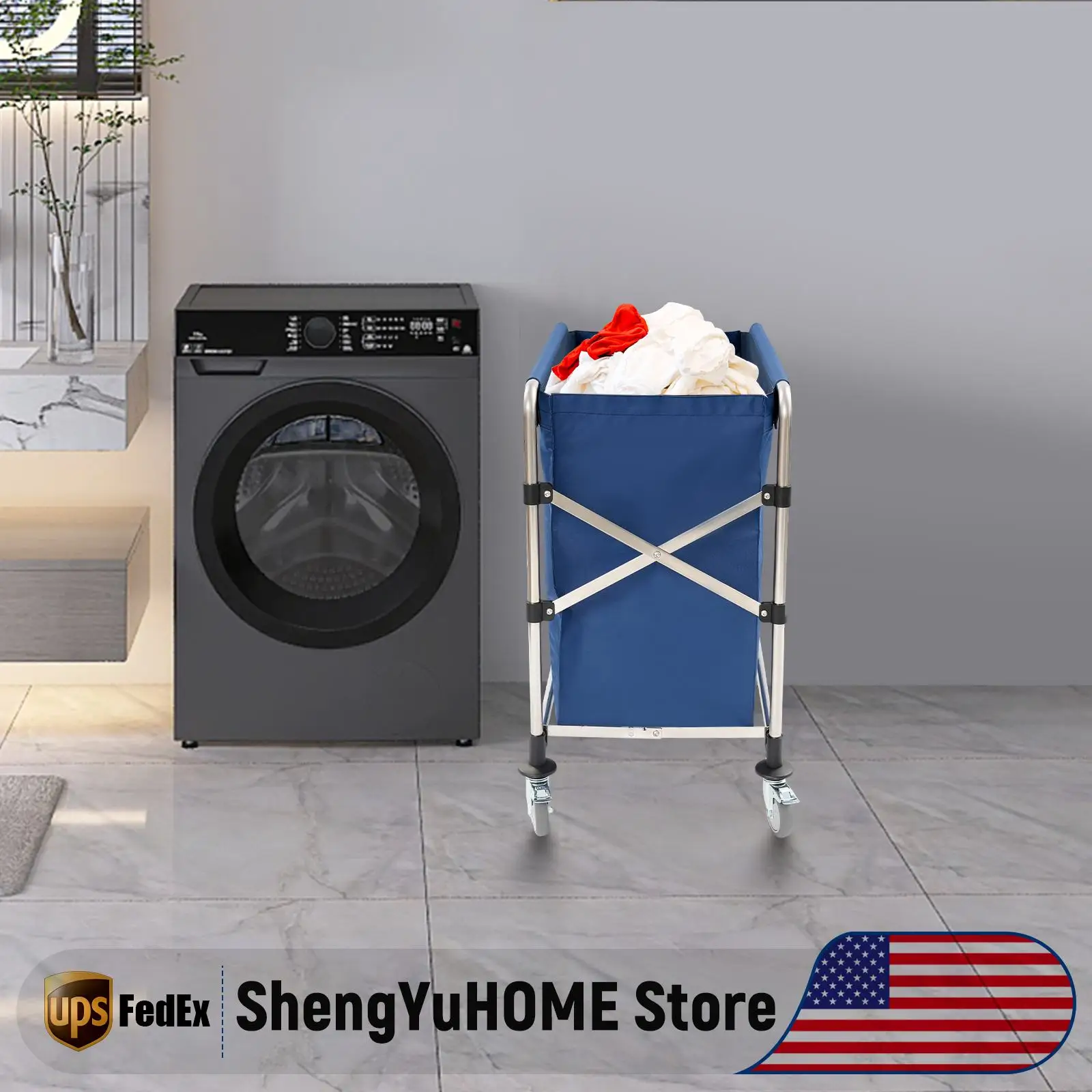 عربة غسيل قابلة للطي 87 × 50 × 92 سم قائمة بذاتها ذات سعة تحميل عالية وحركة مرنة وتوفير المساحة للفنادق والشقق