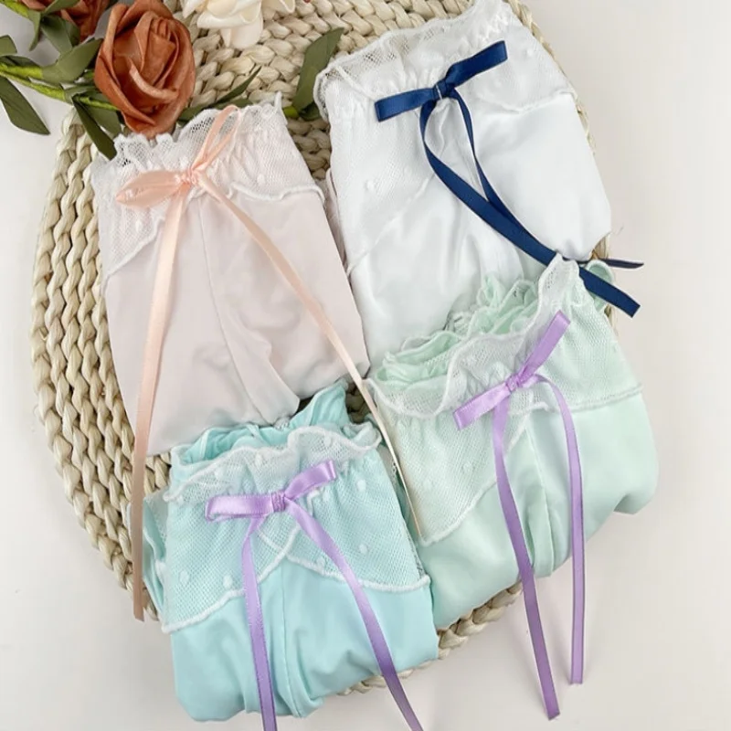 

Удобное дышащее кружевное нижнее белье, трусики для частной вечеринки Sissy BF, мужские сексуальные трусы, треугольные трусы из ледяного шелка с оборками