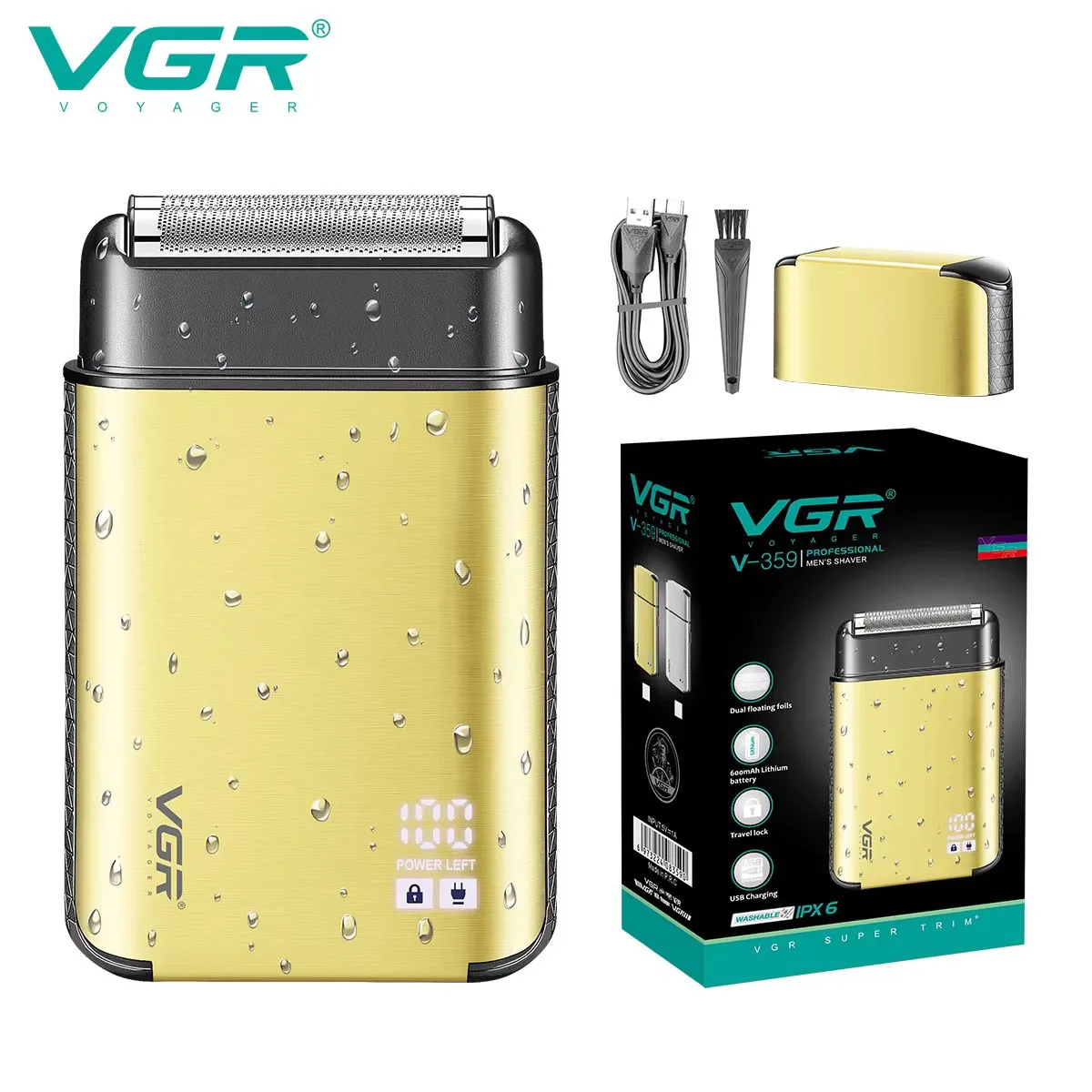 VGR Hair Shaver Professional Dual Floating Foil Hair Beard Trimmer IPX6 Waterproof LED Hair Trimmer Beard Shaver for Men V-359