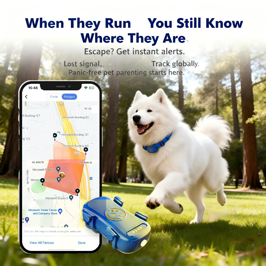 GPS Pet Tracker for Dogs Cats Real Time Tracking Unlimited Distance QR Code Anti-Lost Locator with SIM Subscription Required