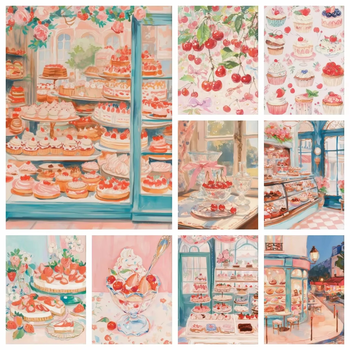 

Paint by Numbers Cake Bakery Cafe Cherry Cupcake Ice Cream Strawberry DIY acrylic Oil Painting Canvas by Number Home Decor