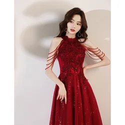 Evening dresses Dinner Prom dress Elegant red Ball Banquet Wine Red tassel Gonw L0576