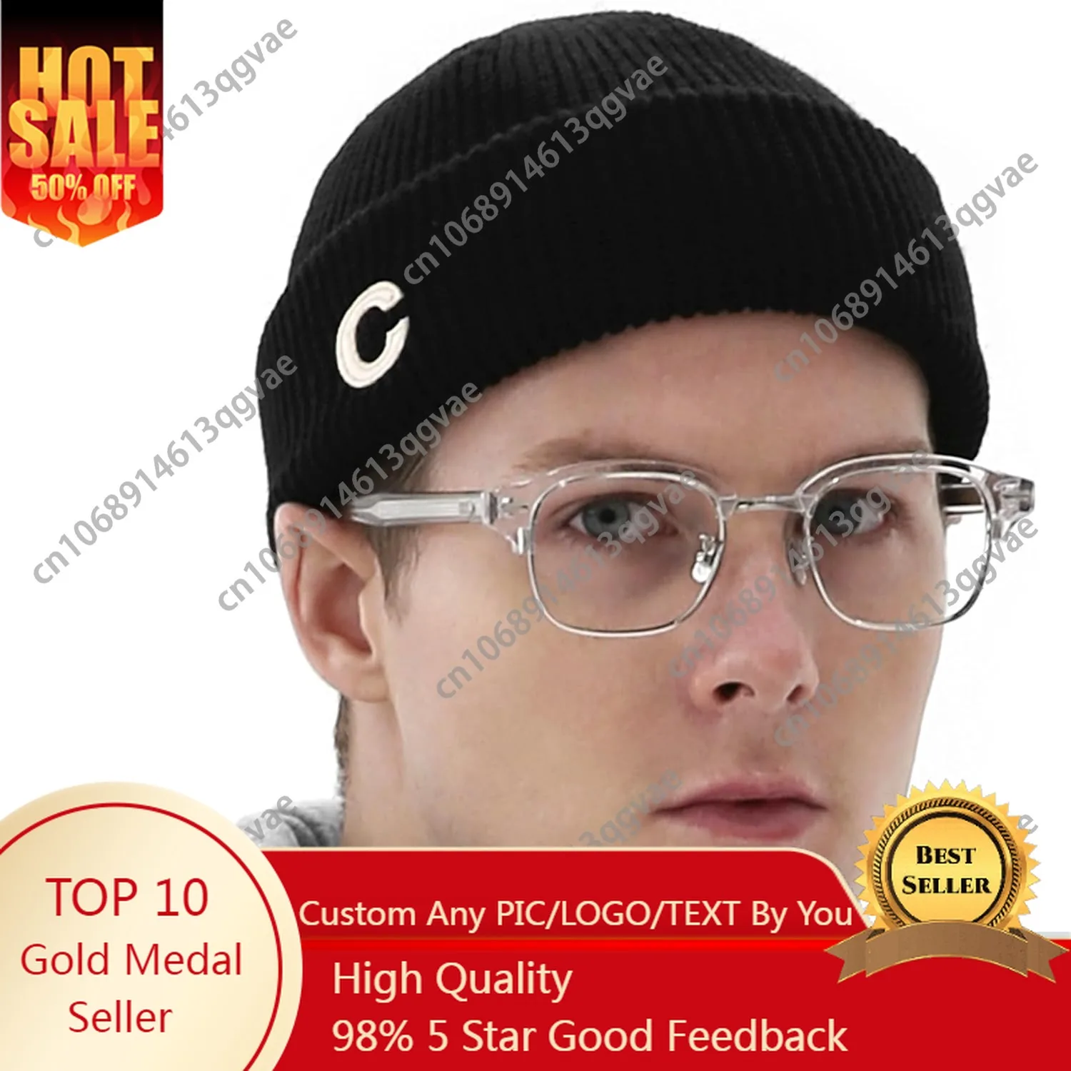 

UNDERCONTROL Logo Label Patch Unisex Fall Winter Short Thick Cuffed Rollup Warm Beanie Korea Trawler Fisherman Knit Skull Hat