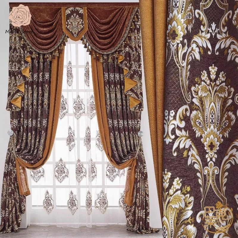 

Luxury Brown Chenille Curtains for Living Room French Vintage Blackout American Villa Bedroom Elegant Design Custom Home Decor