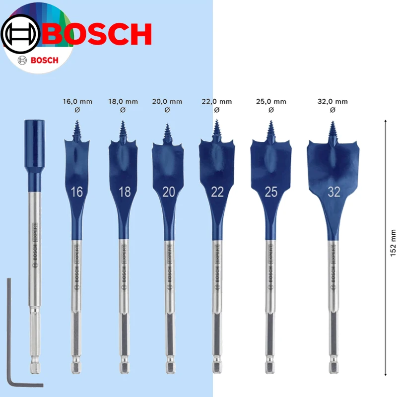 Akcesoria Bosch Trójpunktowe wiertło płaskie do obróbki drewna Otwieracz do otworów blokujących Zestaw wierteł do drewna Fraise ze stali szybkotnącej 152 mm