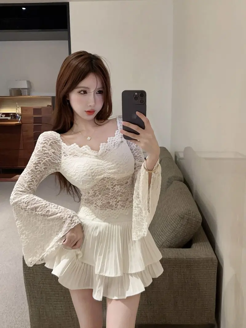 Pure Desire Style Nightclub Outdoor Lace Shirt for Women Dopamine Light Mature Style Slim Fit High Waist Slimming Top