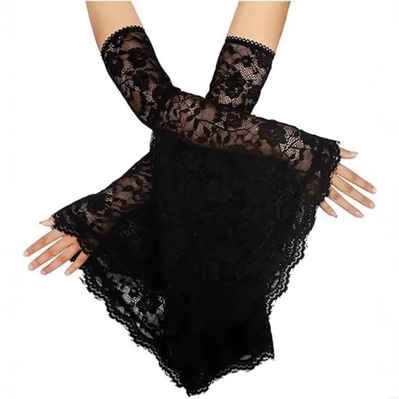 Mangas flores encaje m6cd bruja puños acampanados guantes Armwear transpirable para halloween fiestas mascaradas