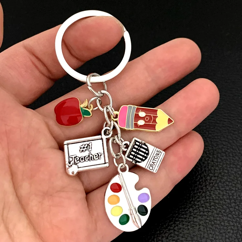 الكلاسيكية لوحة الرسم حاكم تلوين قلم رصاص المينا المفاتيح أبل المعلقات للنساء الرجال هدية المعلم جيدة المجوهرات اليدوية #4