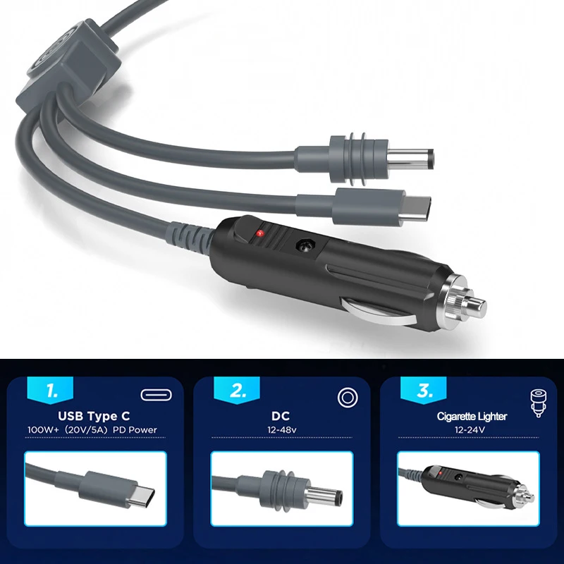 Per Starlink Mini 3 in 1 Splitter Cavo di alimentazione CC 10FT 100W USB C 12-24V Spina accendisigari Tipo C e cavo di alimentazione CC maschio per PC