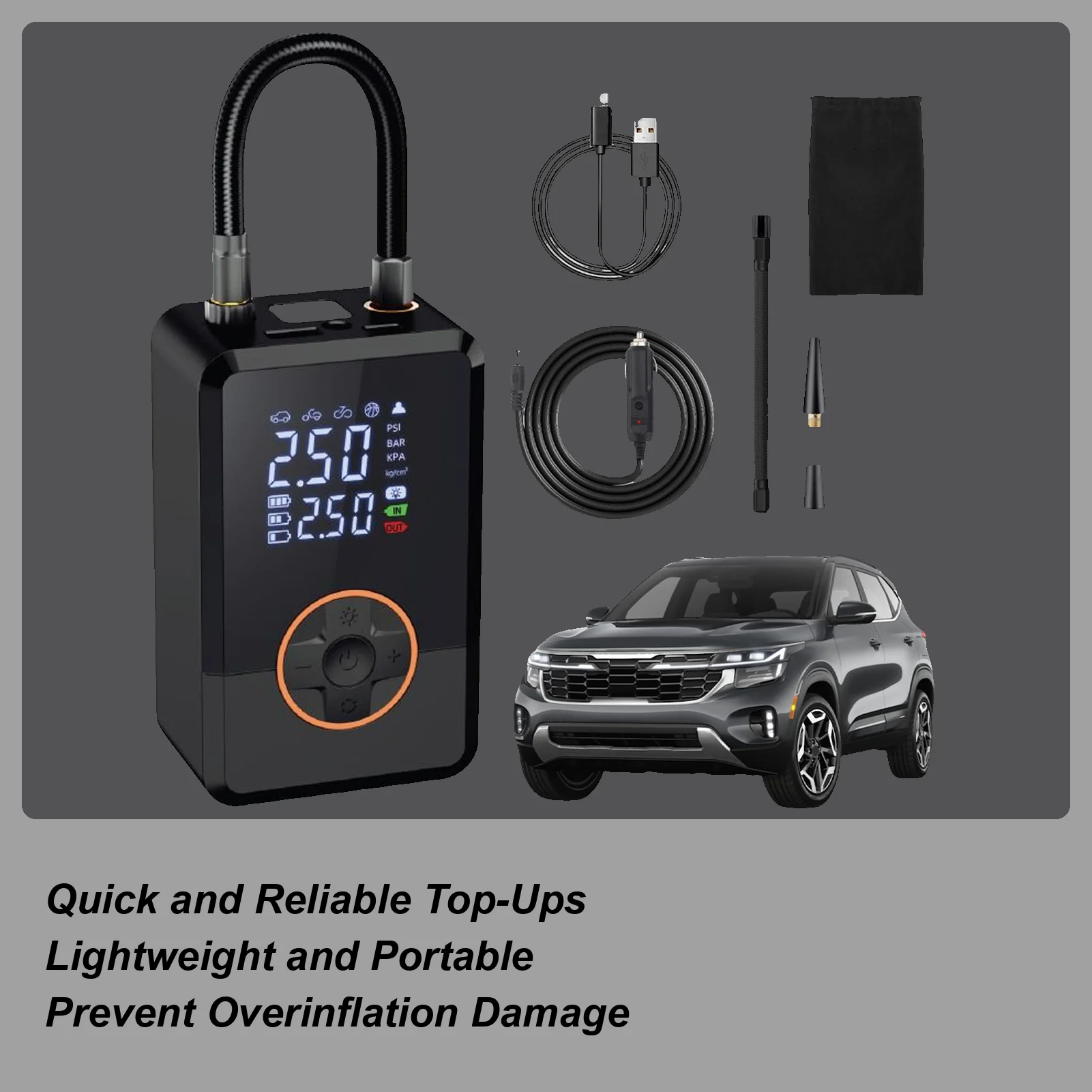 Tire Inflator 130 PSI Tire Inflator With LED Motorcycle Air Pump For Car Bike Auto Truck Road Outdoor Balloon Ball
