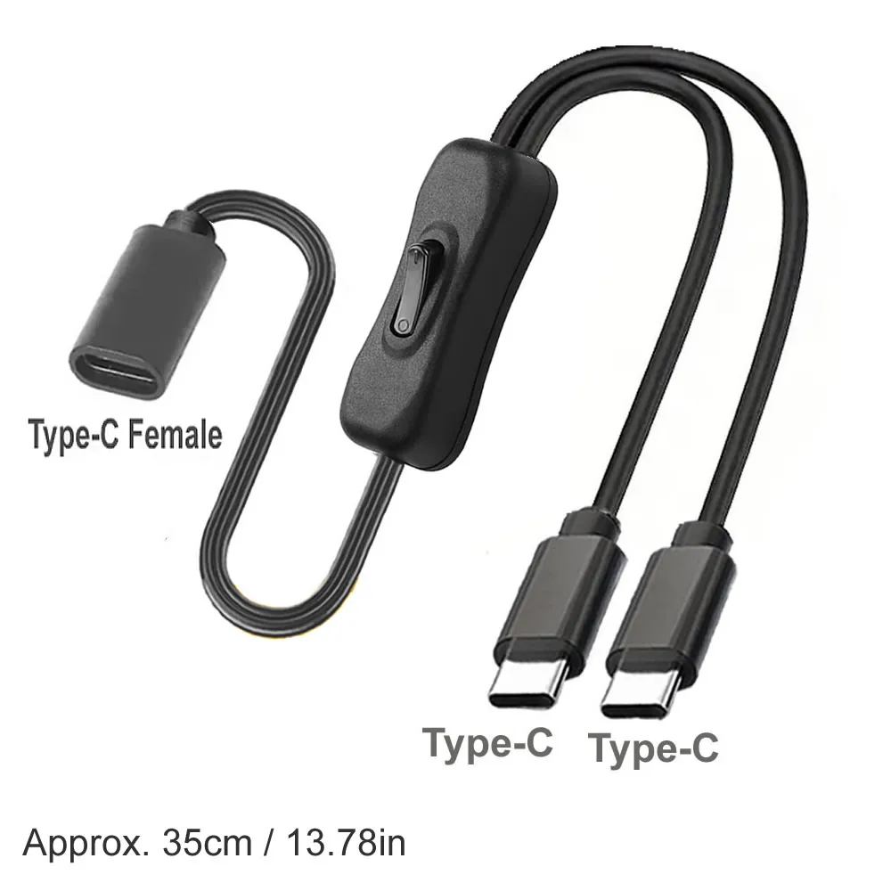 2-in-1-USB-Typ-C-Verlängerungskabel mit Ein-/Aus-Schalter-Taste, USB-C PD auf Micro-USB/DC, 5,5 x 2,1 mm, Netzkabel, 5 V, universell Typ C