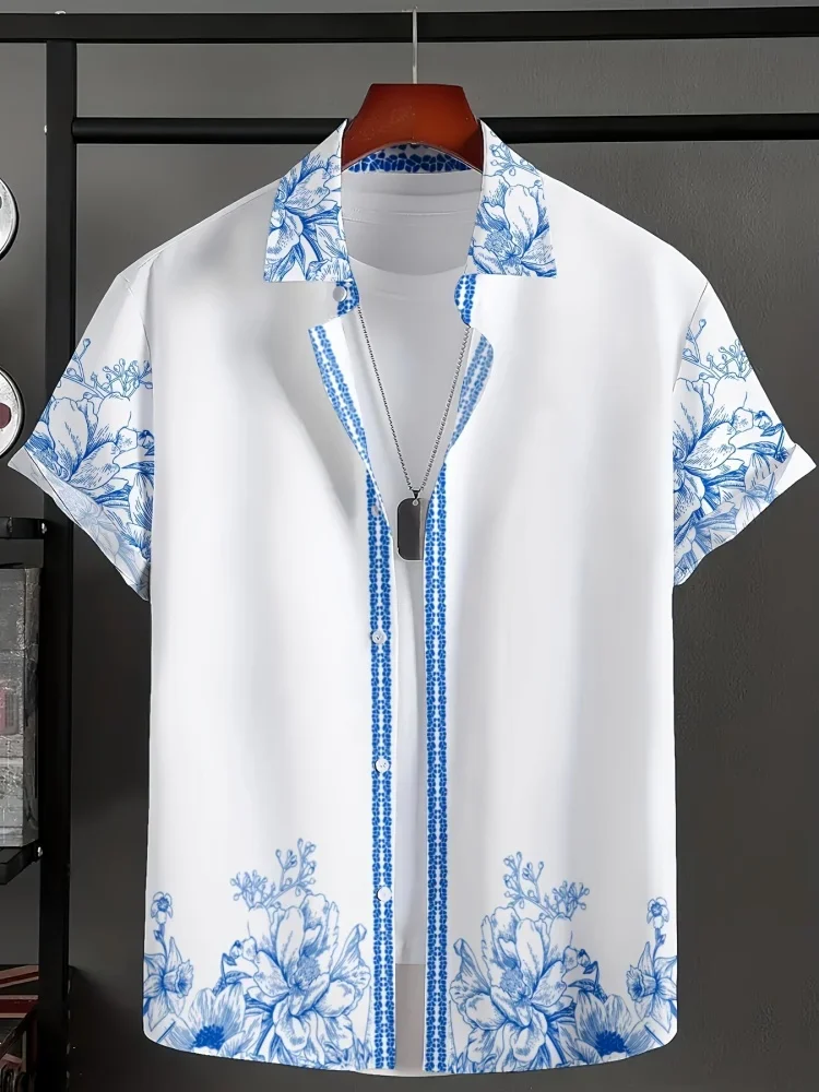 Summer Hawaiian Vintage Floral Printed Men's Short Sleeved Shirts Casual Fashion Lapel Button Shirt Men Clothing Tops