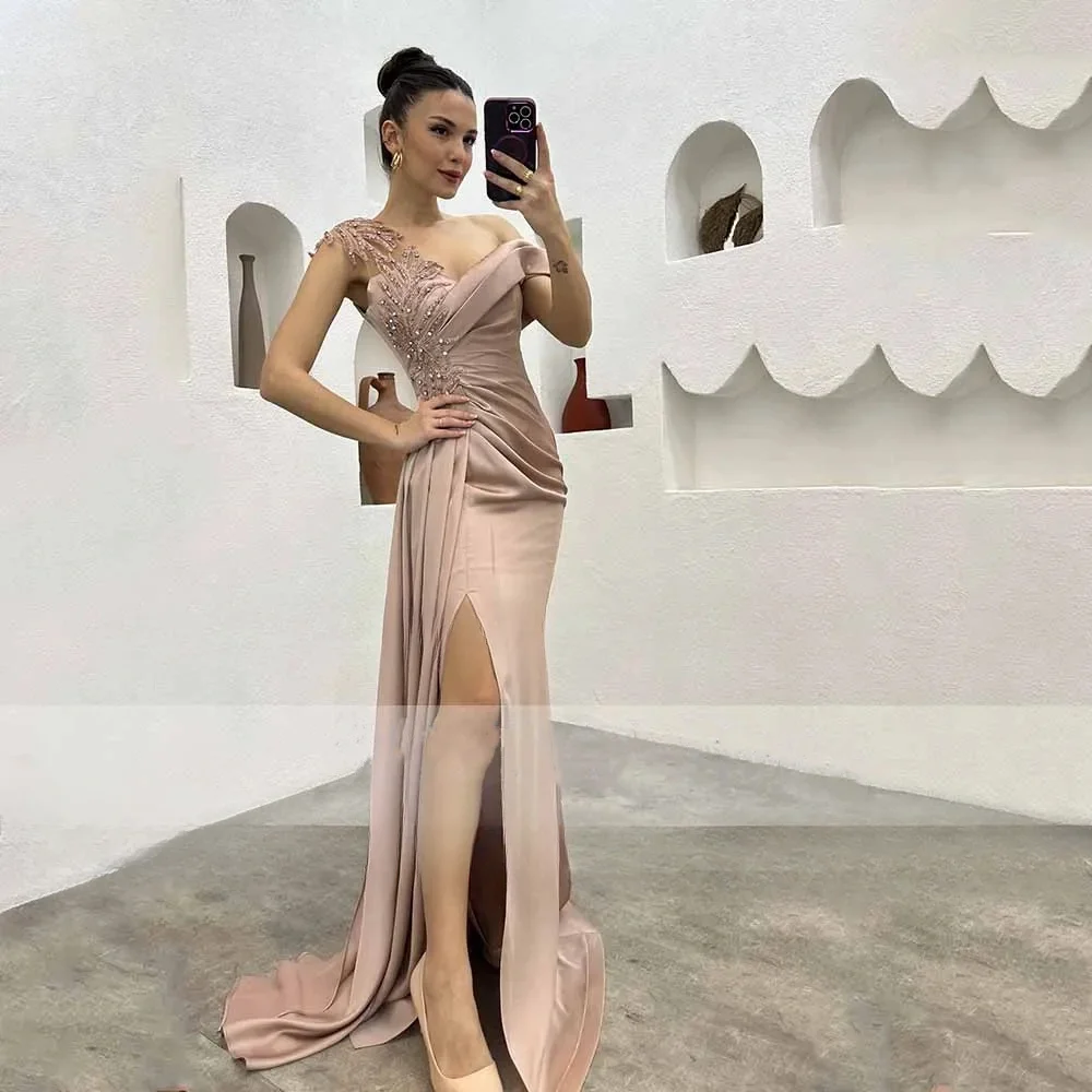 

Arab Prom Dresses for Women Sleeveless Floor-Length Lace Appliques Mermaid Formal Evening Dress Long Wedding Party Gown