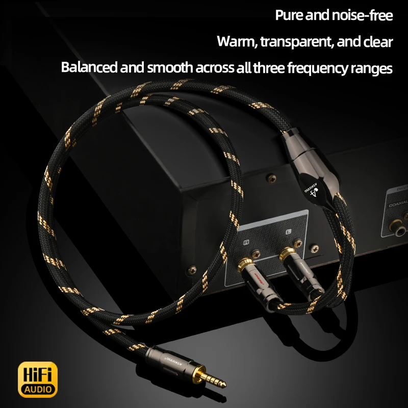 Kabel audio HiFi 4.4mm na 2RCA, podwójnie ekranowany, z czystej miedzi, rozdzielacz Y, kabel audio 4.4 na RCA do wzmacniacza, DVD, komputera — zdjęcie produktu 5