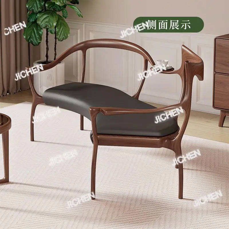 الجوز الأسود كرسي مزدوج كرسي أريكة من الخشب الصلب كرسي صيني جديد غير رسمي مزيج كرسي الشمال الحديث