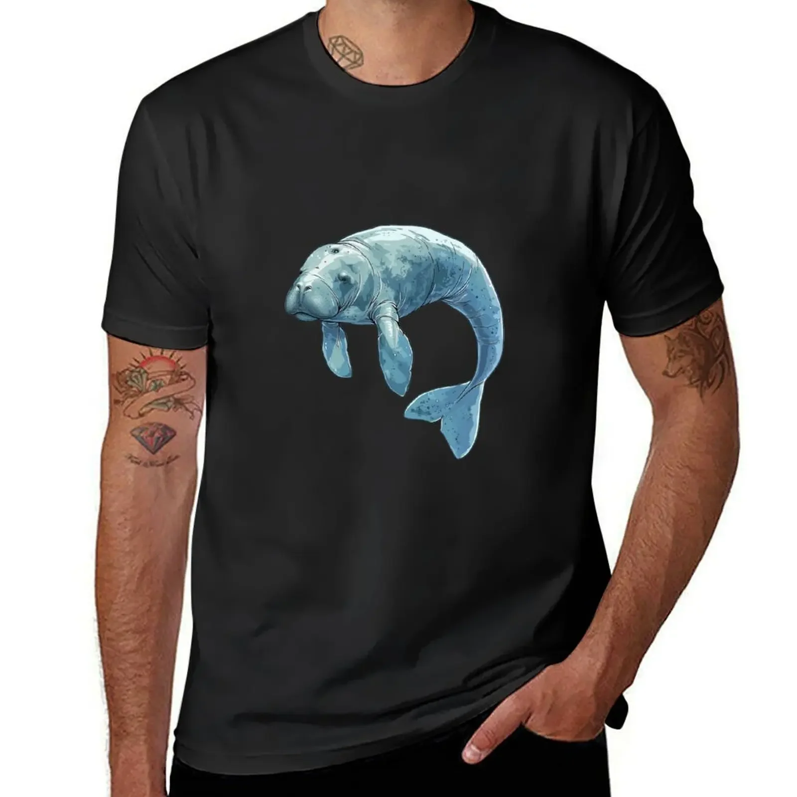 

Gentle Giant of the Sea: Manatee Illustration T-Shirt oversized t shirt oversized graphic tee plain t shirts men