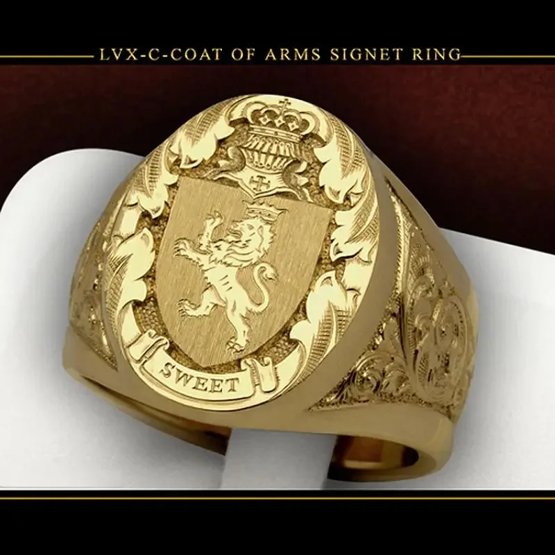 Anillo de oro amarillo de 18k para hombre, insignia de escudo de León de corona, anillo de sello real para hombre, regalo de fiesta para niño,