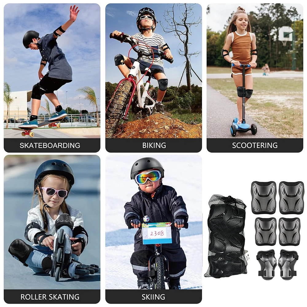 

6 шт. наколенники для детей — комплект наколенников и налокотников — размер S/M, синий — наручные щитки для катания на коньках, скейтборде, BMX, велоспорта и скутера
