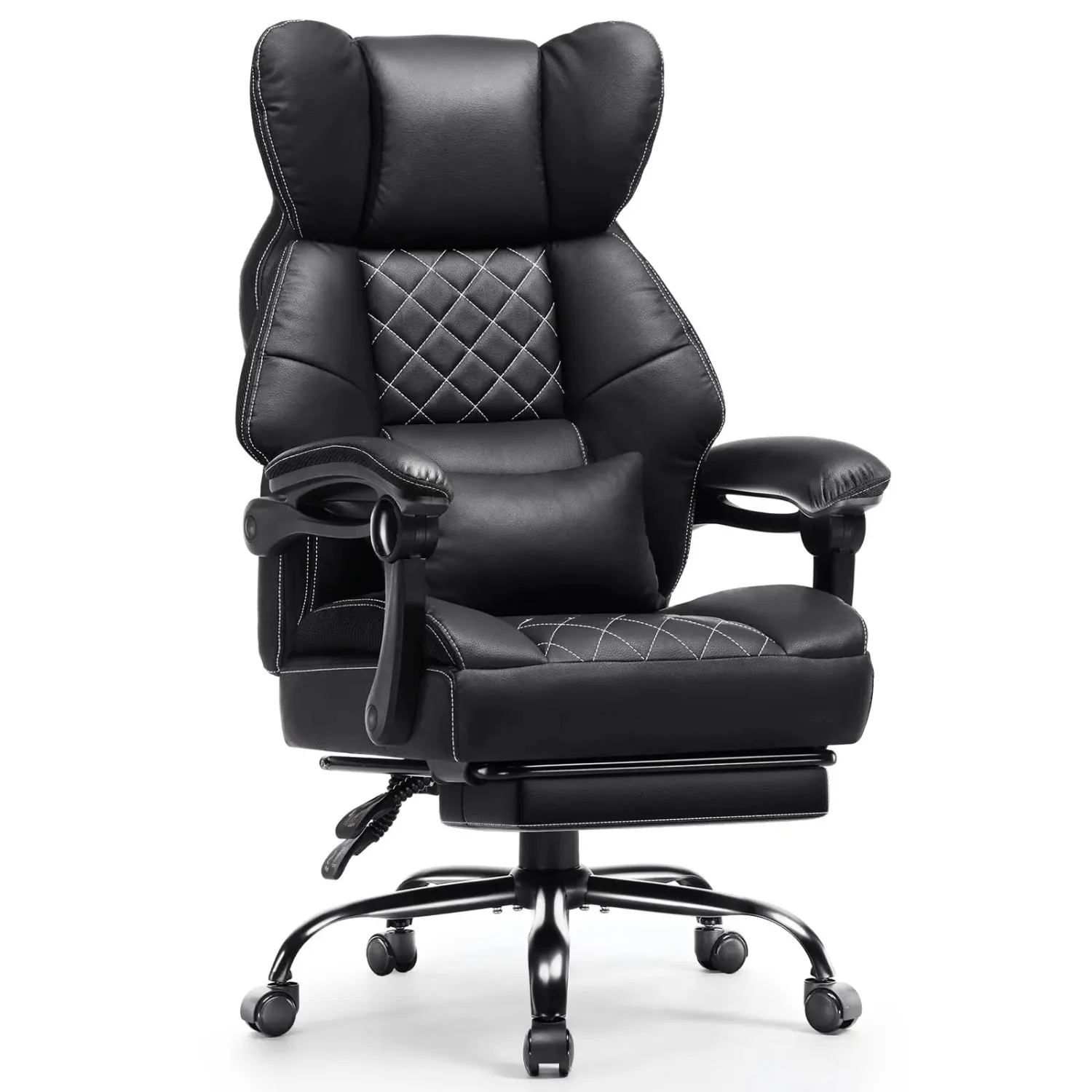 Big&Tall Ergonomic Gaming Chair, Wide Spring Seat, Linkage Armrest,Black