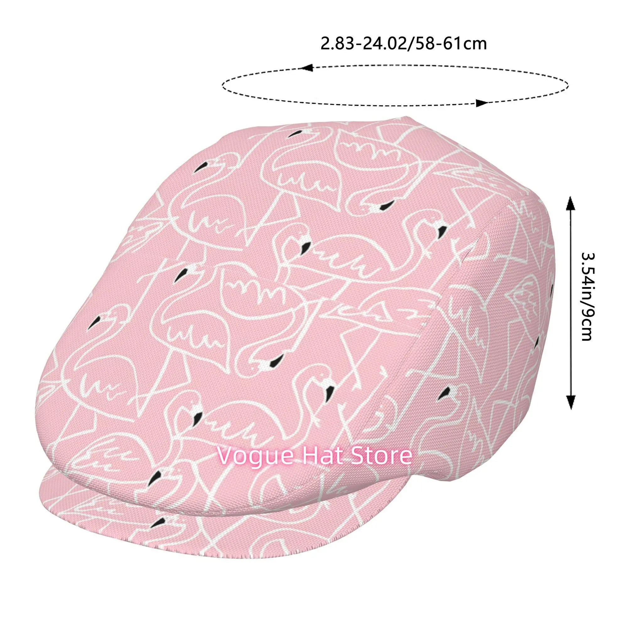 1pc  background with a white flamingo All-over printed beret,  newsboy cap, unisex, a must-have fashion accessory for outdoor le