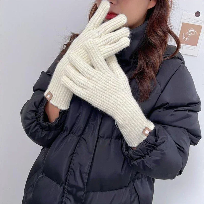 Fashion Touch Screen Knitted Gloves Girls Outdoor Winter Gloves Warm Riding Gloves Winterproof Warm Solid Color Open Fingers