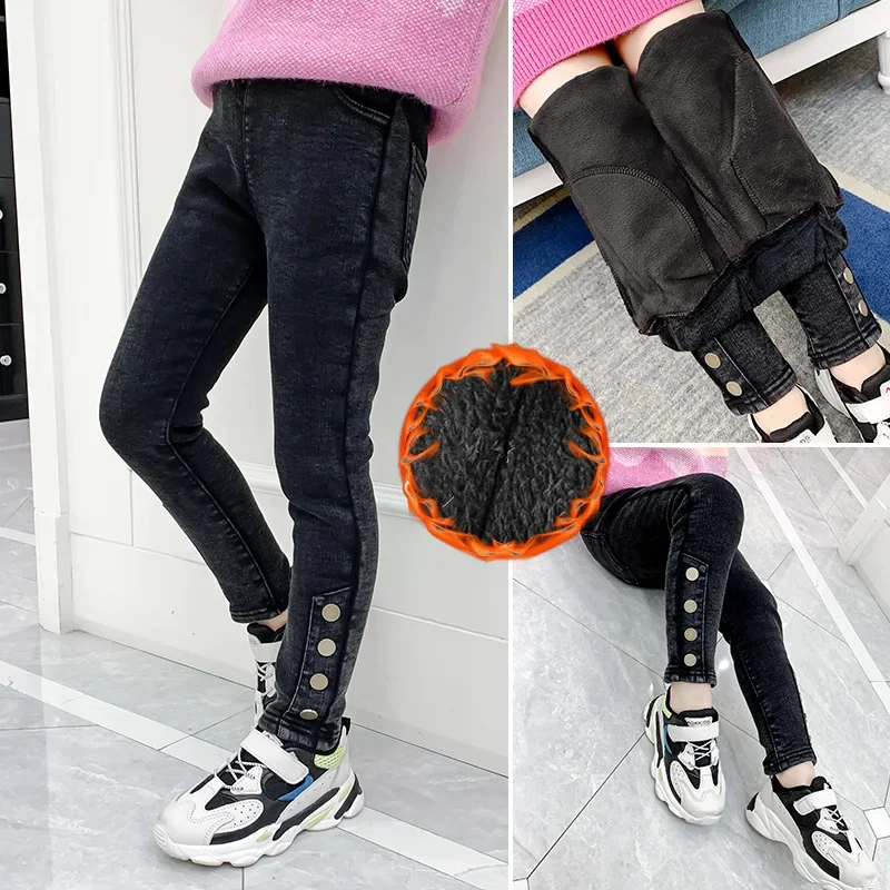 

Thick Girls Jeans Baby Kids Jeans for Children Girls Leggings Kids Thick Fleece Pants Toddler Girls Studded Thermal Pants Winter