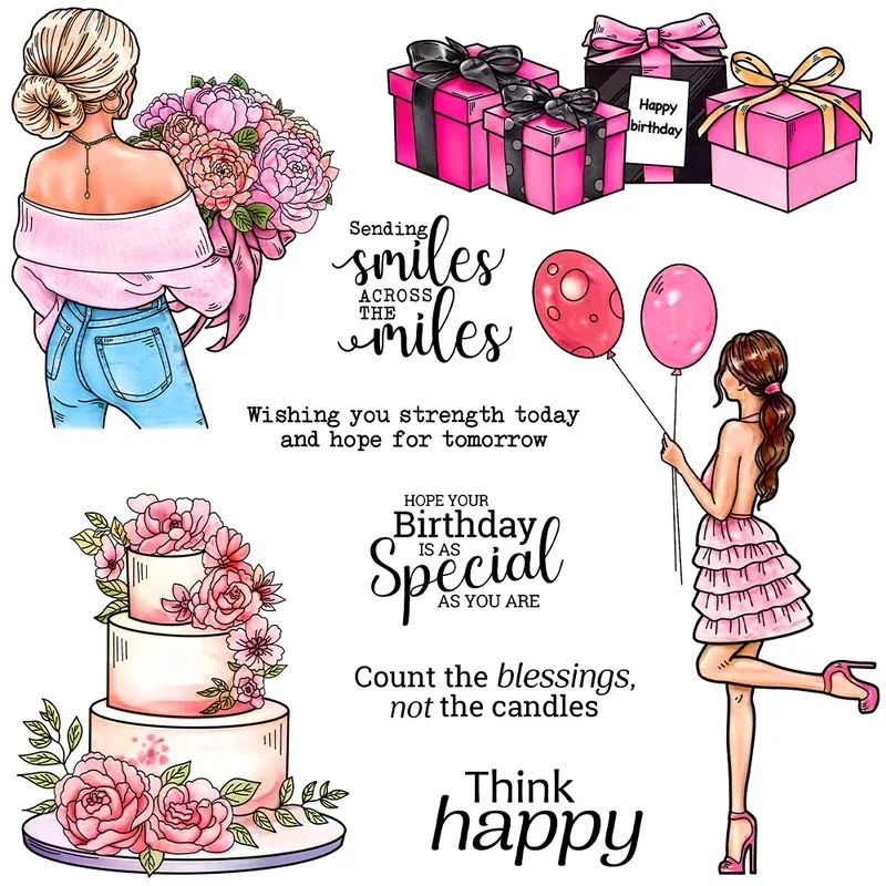 

Women's Gifts Cake Flowers Clear Stamp DIY Scrapbooking Supplies Silicone Stamps For Card Making Albums Decor
