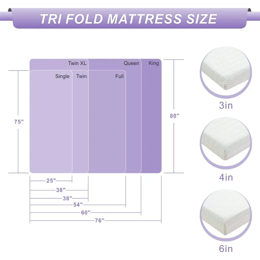 Folding Mattress 6 Inch Tri Folding Memory Foam Mattress Topper Queen Size Foldable Mattress with Washable Cover