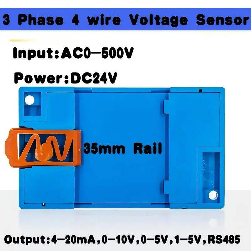 

3 Phase 4 Wires AC Voltage Transmitter Converter 35mm Din Rail AC0-220V 380V 100V Voltage Sensor 4 20mA 0-10V RS485 Transducer