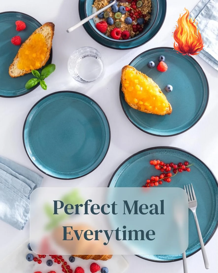 

32 Piece Dinnerware Sets for 8 - Modern Style Stoneware Dinnerware Set - Scratch Resistant, Dishwasher Safe Plates and Bowls