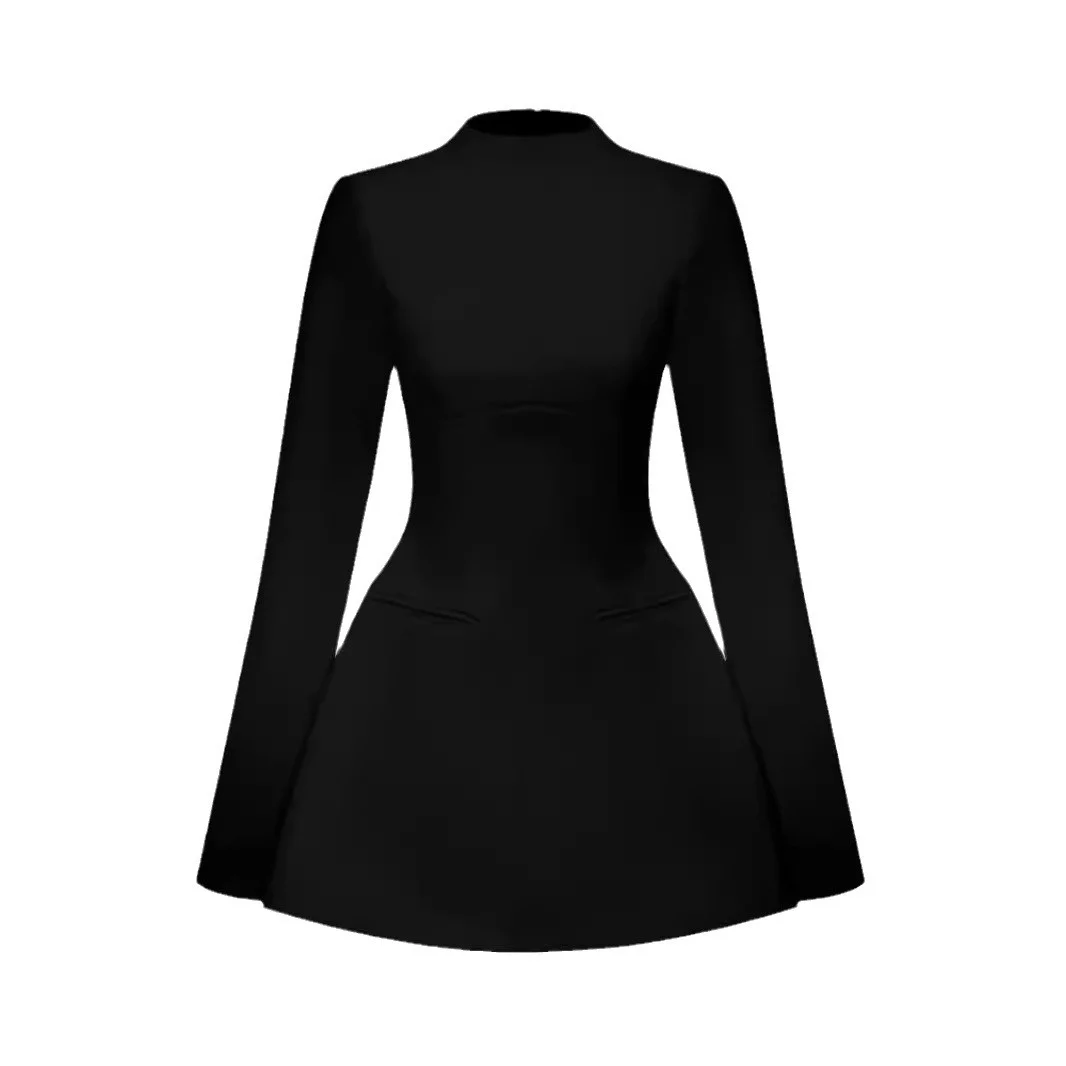 Robe blazer trapèze à manches longues pour femmes, col rond, dos nu, tenues de club de fête, noir, sexy, élégant, automne, nouveau, 2024, 4 vendus