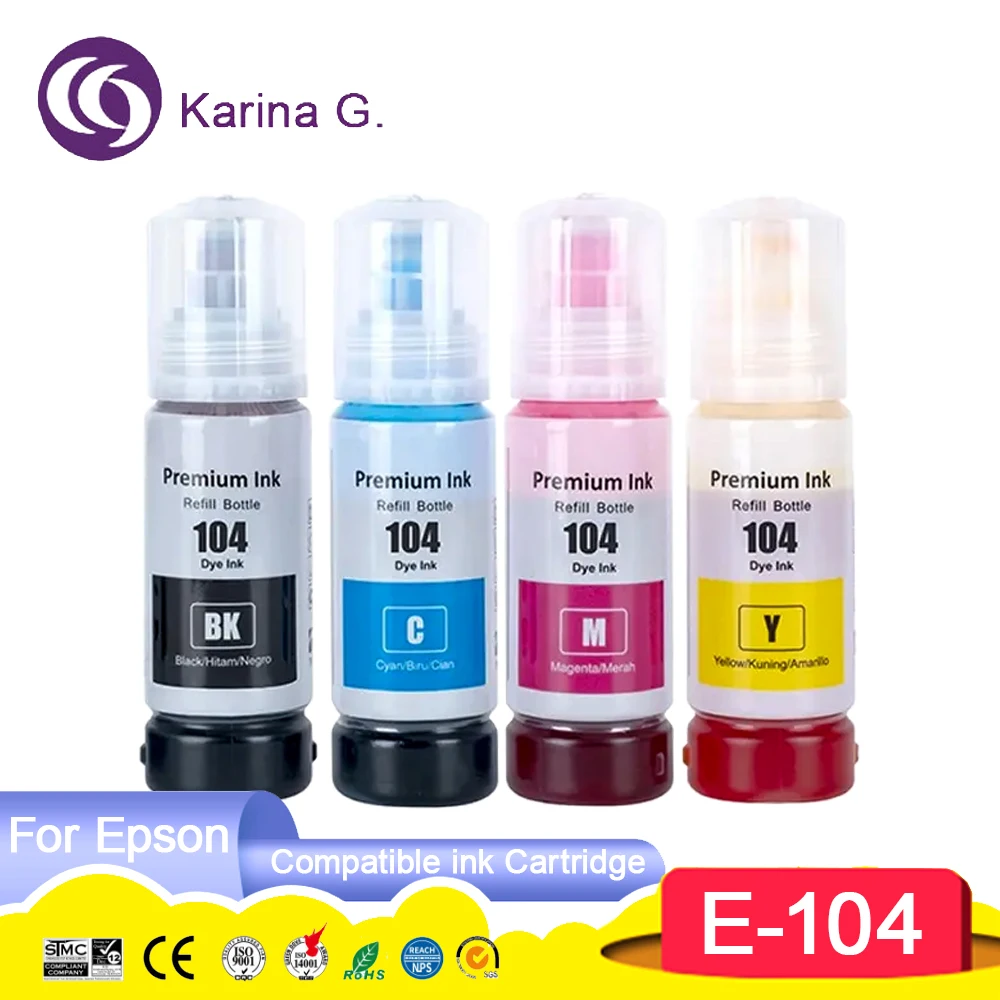 104 Premium Compatible Color Bulk Water Based Bottle Refill DGT Ink for Epson ET-2710 ET-2720 ET-4700 /ET-2821/ET-2825 Printer