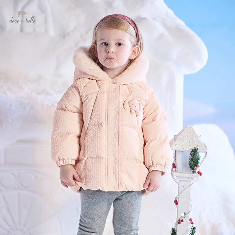 Dave Bella Children Girls Baby Cute Top Outerwear 2024 Autumn Winter Casual Gentle White Duck Down Parka Outdoor Warm DB4242390