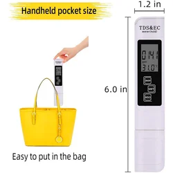 Digital Water Tester Meter TDS EC  PPM Temp Detector Pen with White LCD Display 0-9990 Range for Purity Measurement