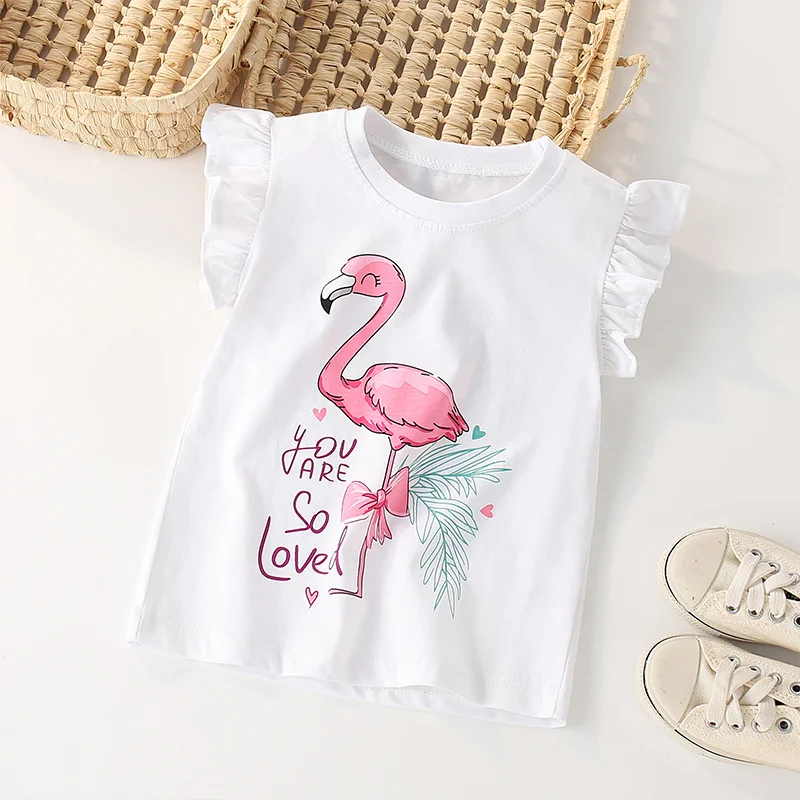 Jumping Meters 2-7T Flamingo Summer Girls T Shirts Sleeveless Hot Selling Kids Tees Tops Baby Costume Baby Shirts