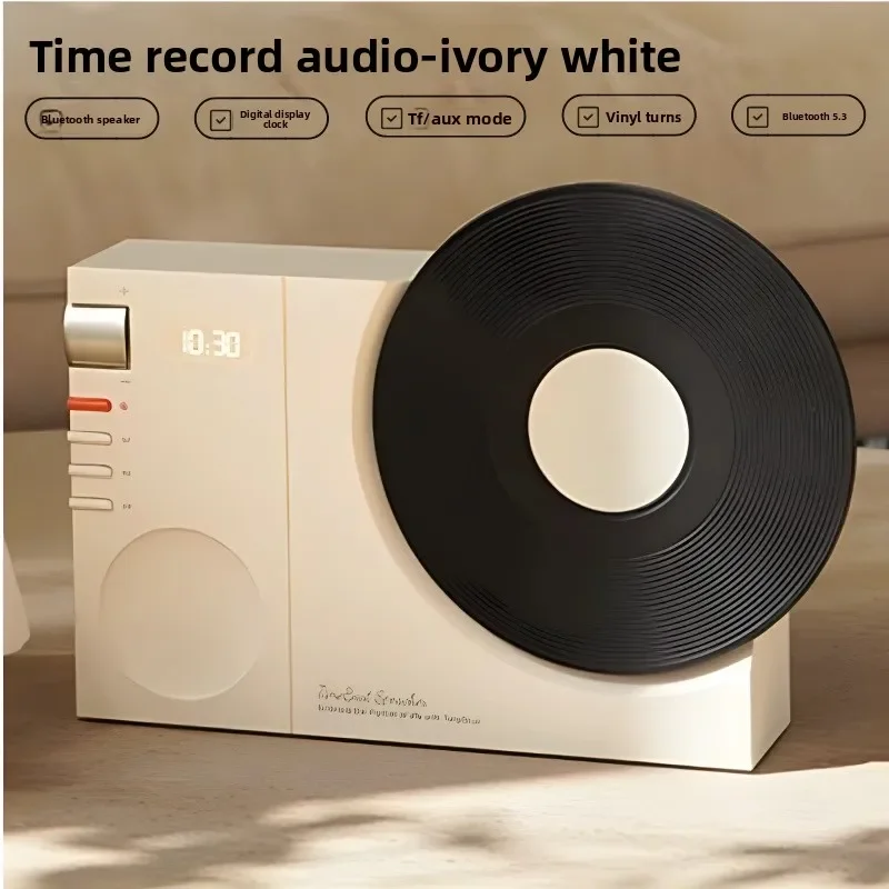Vintage Mini Bluetooth 5.3 Speaker, HiFi Wireless Music Box with Clock, TF Card & AUX Input for Desktop Decor
