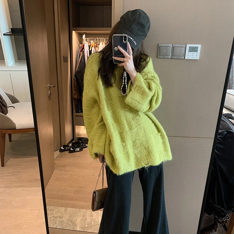 Lazy Style Frayed Sweater Women Autumn Winter Soft Warm Harajuku O-Neck Pullover Sweaters Y2K Trend Knitted Pullovers Tops Woman